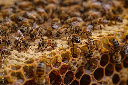 Teamwork and diligence within the confines of a beehive, as honey bees collaborate in harmony