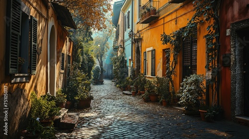 Cozy street in Trastevere  Rome  Europe. Created with generative AI.