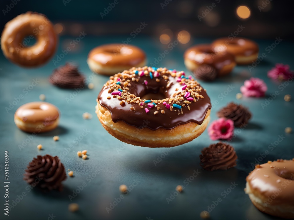Glazed doughnut, chocolate donut, cinematic food photography, studio lighting and background 