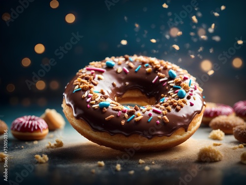 Glazed doughnut, chocolate donut, cinematic food photography, studio lighting and background 