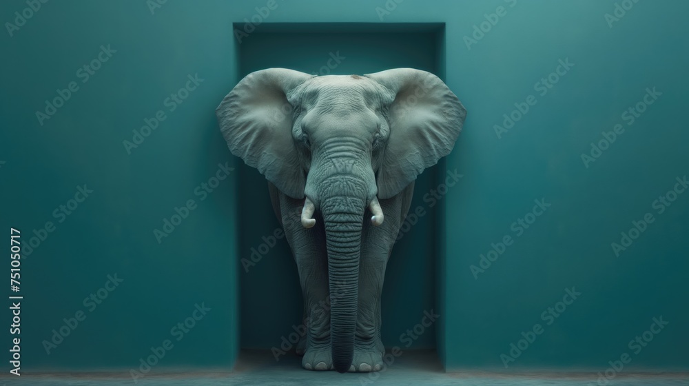 Elephant animal front old temple. Created with generative AI. - obrazy, fototapety, plakaty 