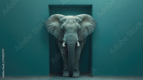 Elephant animal front old temple. Created with generative AI. photo