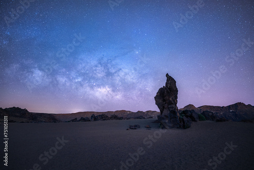 Rock formation in teide national park under the milky way photo