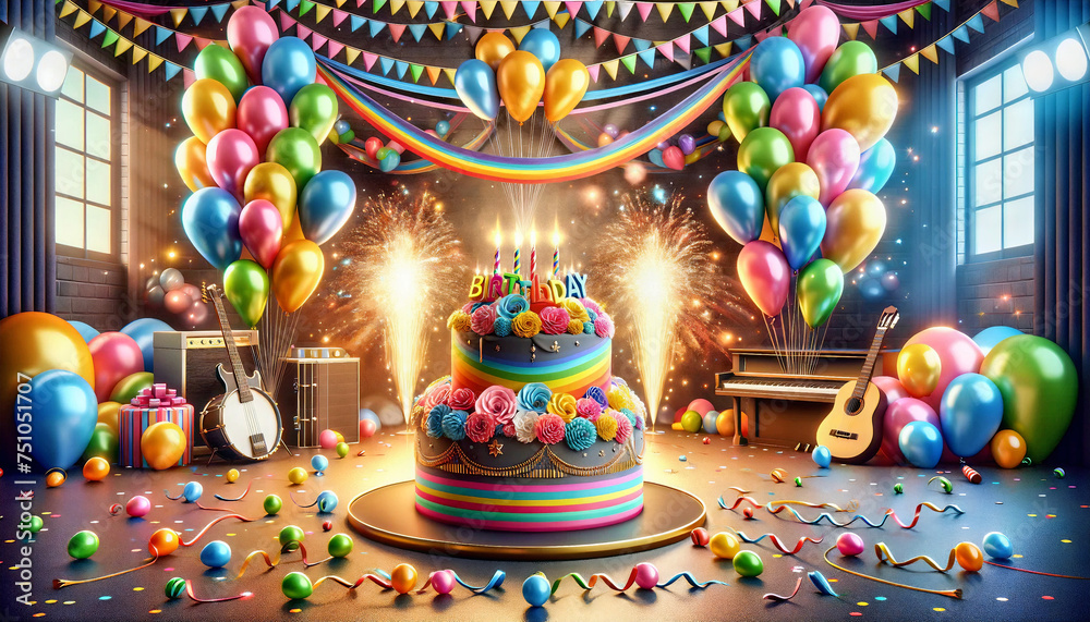 Happy birthday wallpapers greeting cards 3D happy birthday background, birthday cake illustration with candles Gifts for children and adults, Generative AI.	