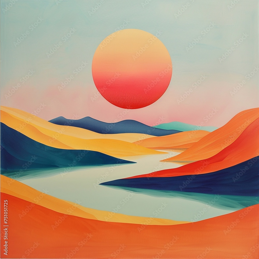 Simplified retro visions tranquil abstract landscapes avantgarde serenity Essence of minimalism