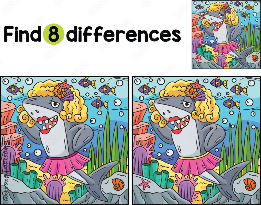 Shark Wearing Wig and Skirt Find The Differences