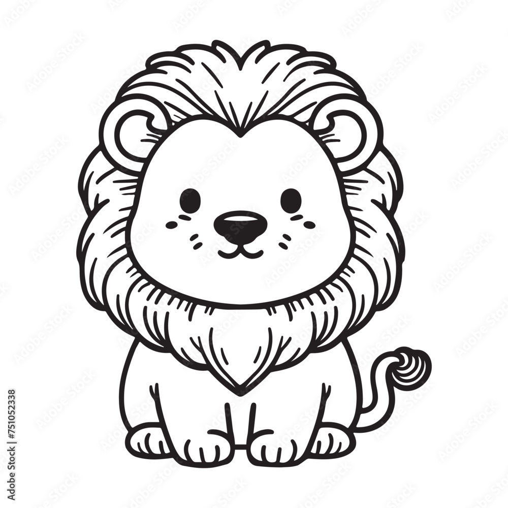 Line art of lion cartoon vector
