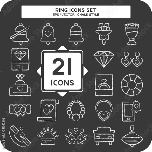 Icon Set Ring. related to Wedding symbol. chalk Style. simple design editable. simple illustration