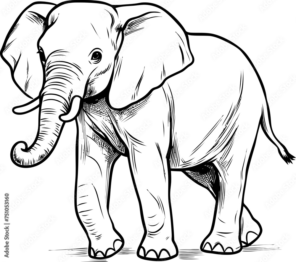 Handdrawn elephant outline drawing