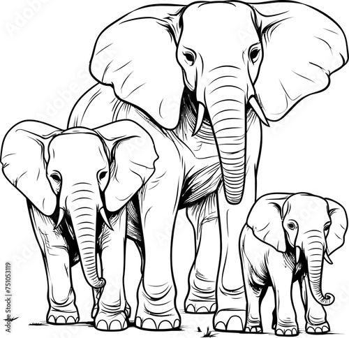 Handdrawn elephant outline drawing