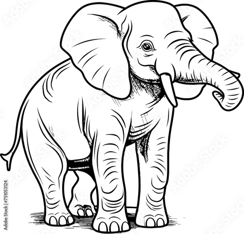 Handdrawn elephant outline drawing