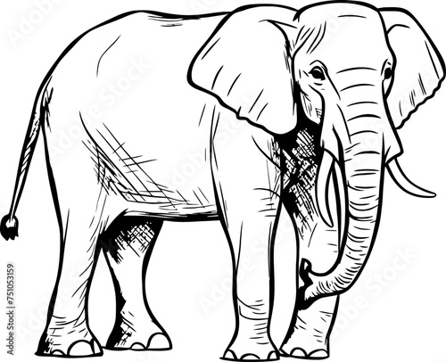 Handdrawn elephant outline drawing