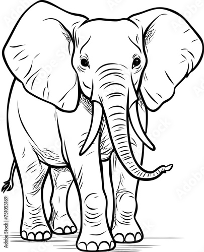 Handdrawn elephant outline drawing