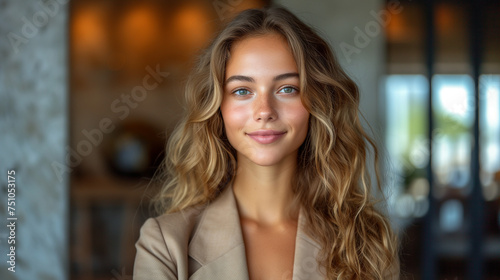Smiling Elegant Confident Young Professional Business Woman, Portrait Of Successful Business Woman Inside Office, Standing With Arms Crossed, Generated With Ai