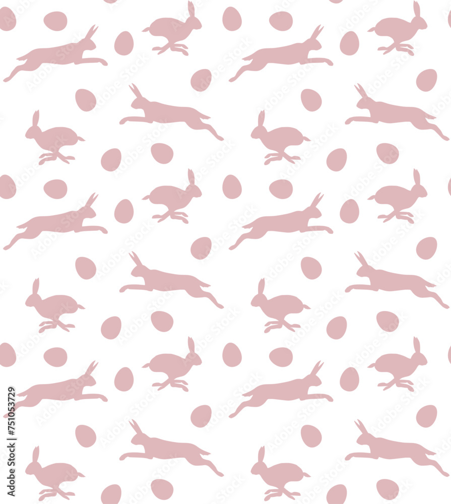 Vector seamless pattern of Easter bunny silhouette and eggs isolated on white background Vector seamless pattern of Easter bunny silhouette and eggs isolated on white background