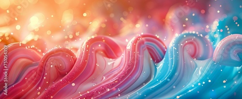 A mesmerizing swirl of candy colors, creating a vibrant and dreamlike abstract background with sparkling water droplets.