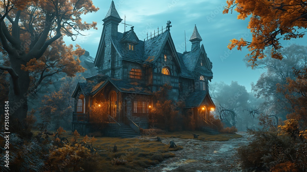 Obraz premium Spooky old gothic castle. Created with Generative AI.