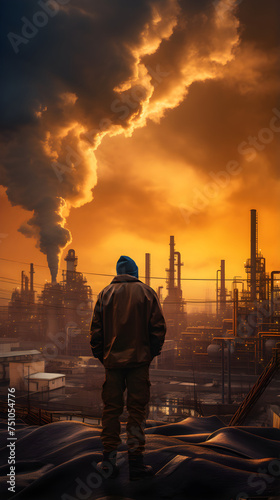 Industrial Artistry - Captivating Evening View of British Petroleum Refinery