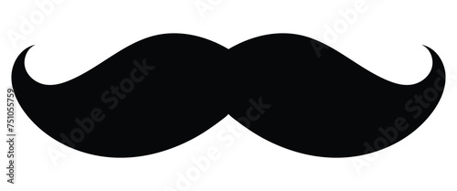 Vector icon of Italian mustache. Vintage retro hipster moustache curly. Black silhouette. Symbol of Father's Day, sign for Barber Shop logo.