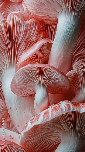 mushrooms, pink filter, lamellar mushrooms, oyster mushrooms, close-up, peach color, color of the year.