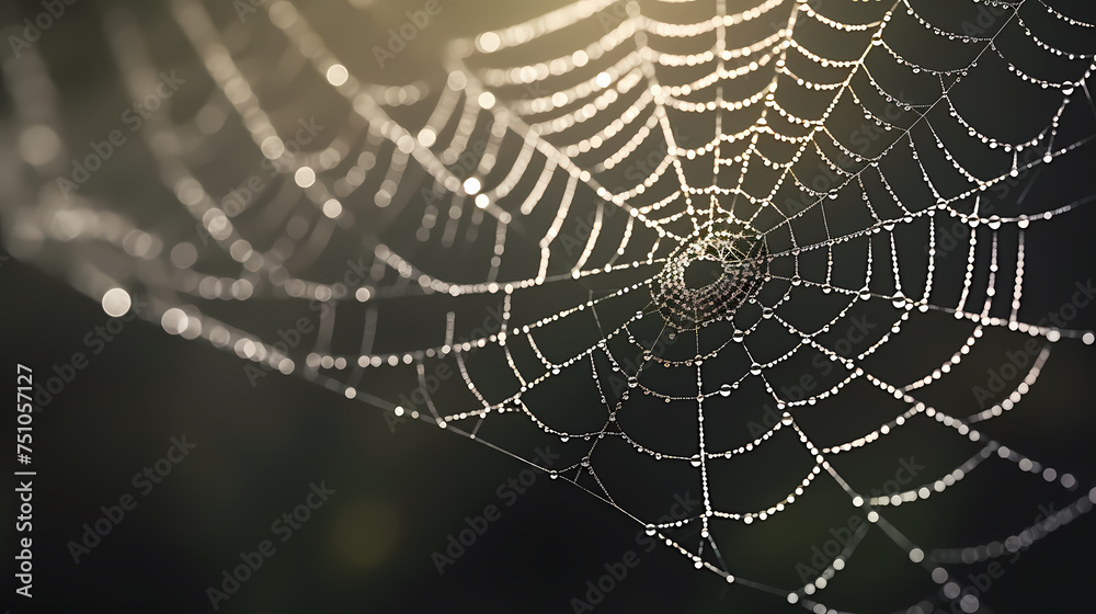 Naklejka premium The intricate pattern of a spider web symbolizes networking technology