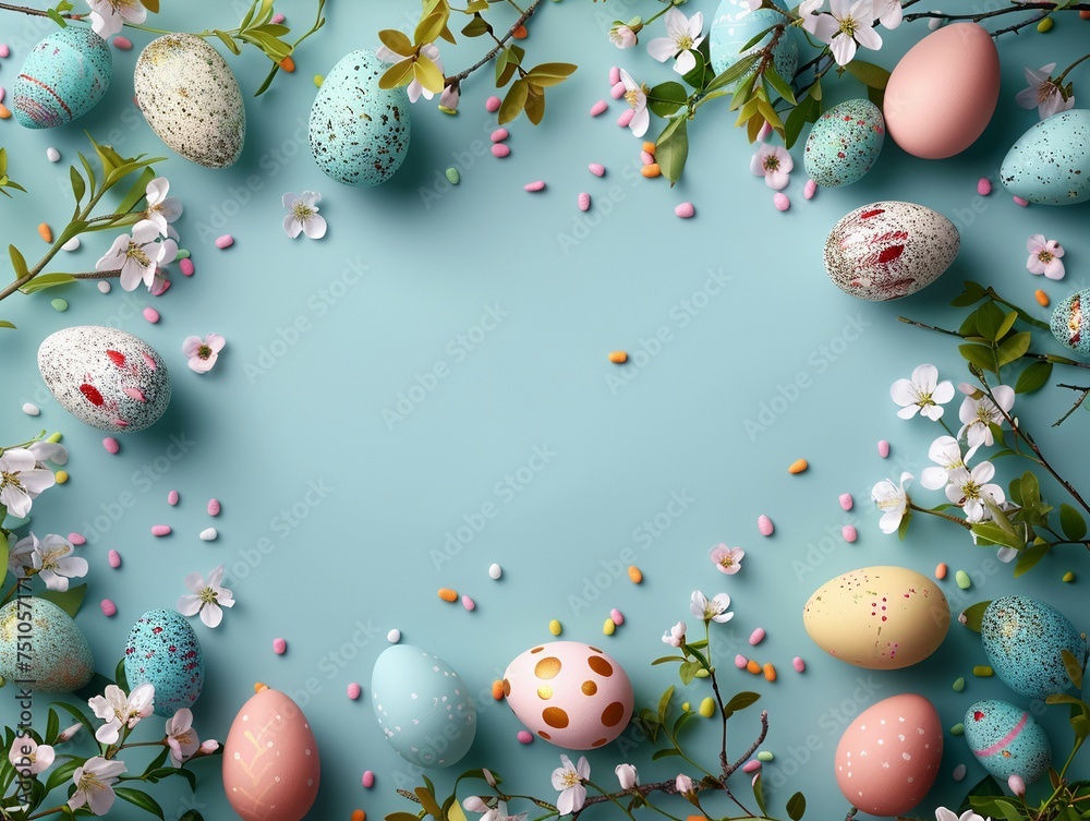 Easter border frame of robin's eggs Easter border frame of robin's eggs
