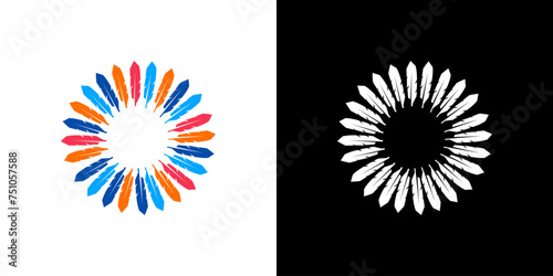 Colorful feather circle logo vector illustration