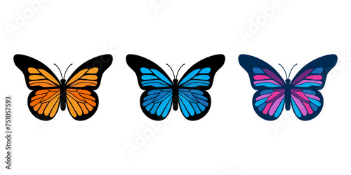 colorful butterfly vector illustration set. orange blue violet