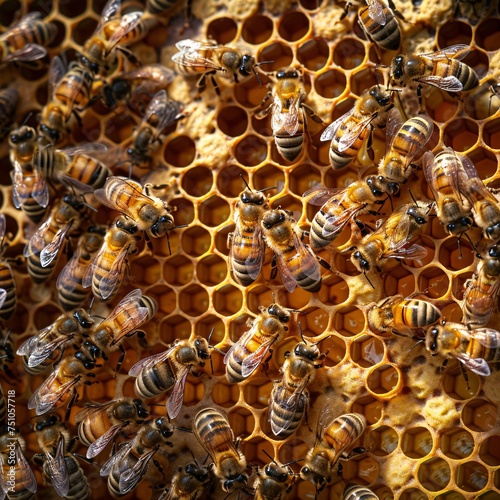 Teamwork and diligence within the confines of a beehive, as honey bees collaborate in harmony