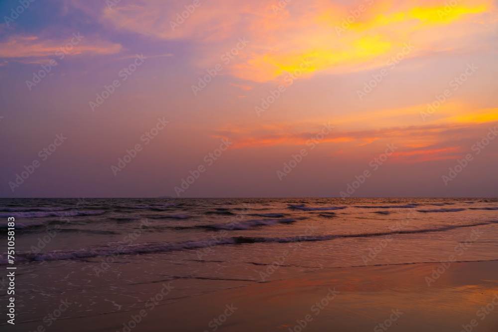 Beautiful landscape sea sunset on beach
