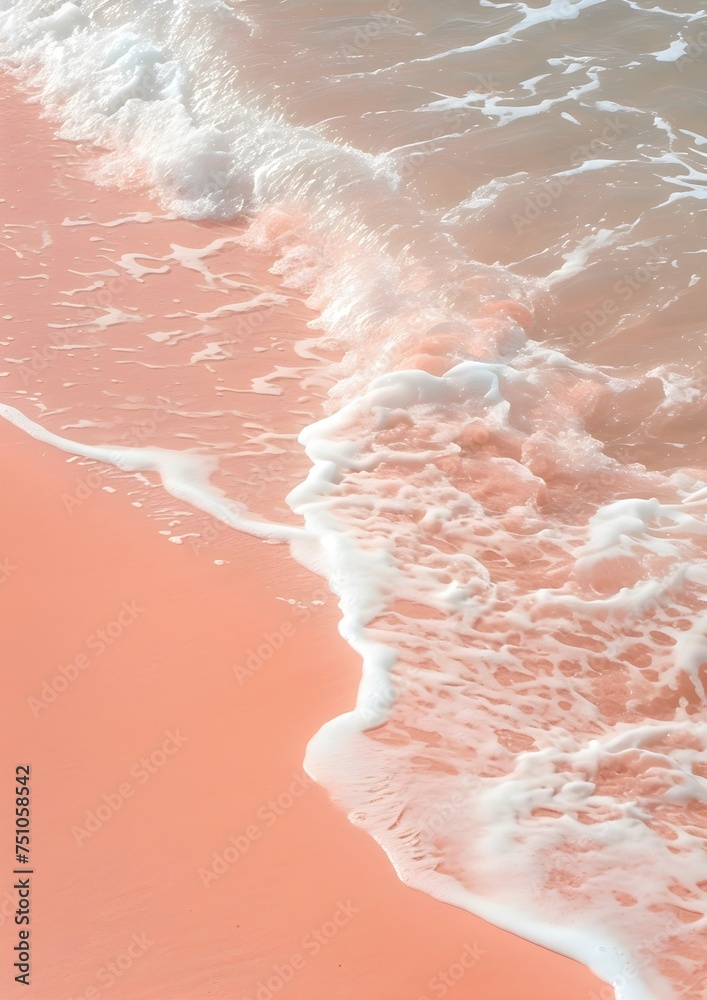 pink sand, surf wave, sea, trendy peach color, photo wallpaper for your phone