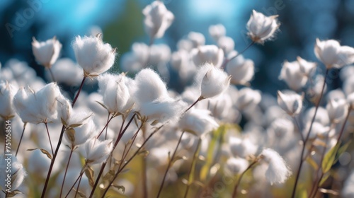 Photo of cotton flowers flying in the wind in the garden photo