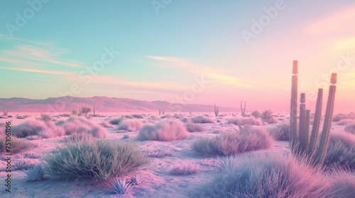 A high-resolution snapshot of a minimalistic digital desert with a gradient sky  providing a serene yet colorful background mockup.