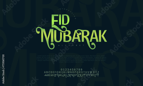 Eidmubarak premium luxury arabic alphabet letters and numbers. Elegant islamic  typography ramadan wedding serif font decorative vintage. Creative vector illustration photo