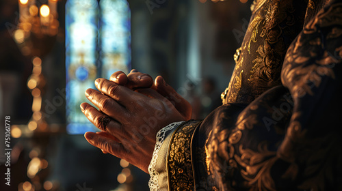 close-up of praying hands praying, Generative AI