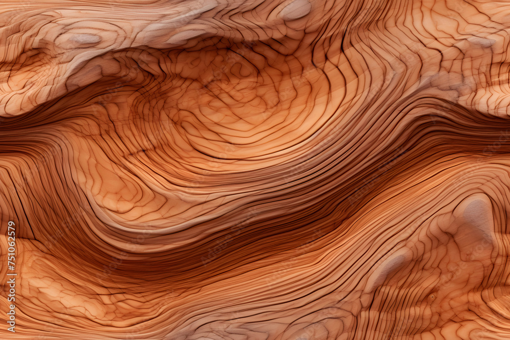 Closeup textured background of dry brown wood with wavy lines and cracks. Old wood surface in nature. Wood grain seamless pattern for interior design Closeup textured background of dry brown wood with wavy lines and cracks. Old wood surface in nature. Wood grain seamless pattern for interior design