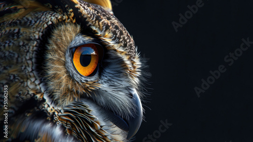 Close up of the owl face and right eye photo