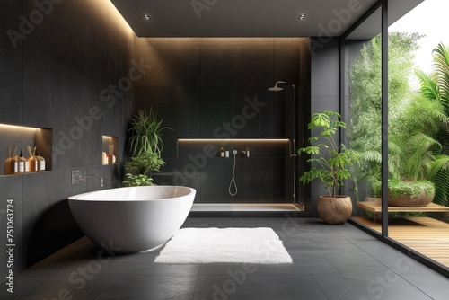 Modern bathroom interior design  bathroom with empty dark gray walls