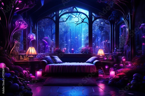 Fancy magical bedroom in a forest  magic myths bedroom   Spiritual Heaven concept art