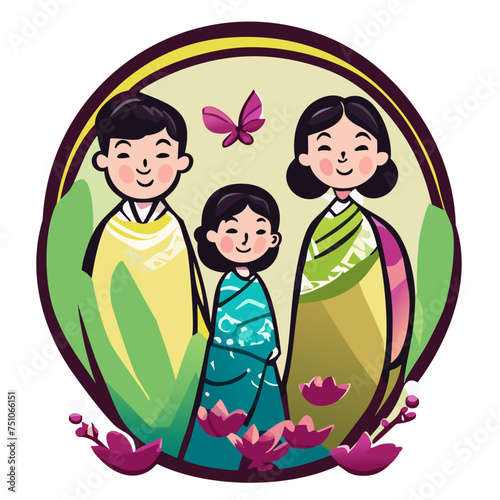 Warmth of Family Bonds: Best-Selling Adobe Stock Vector of an Asian Family Portrait - Top 50 Tags for Loving, Traditional, and Cultural Illustrations, Family Relationships
