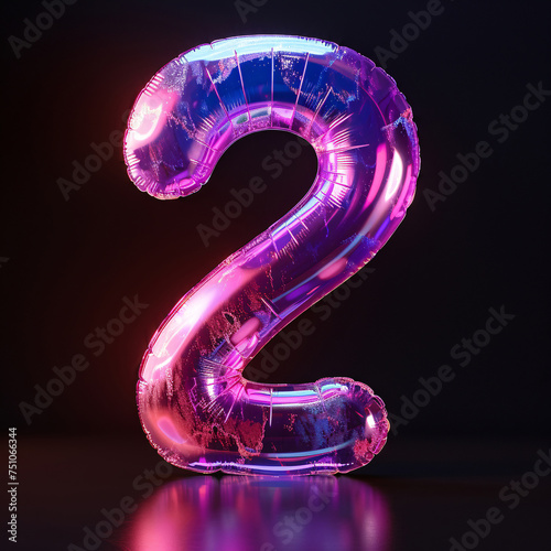 3d rendering number font 2, countdown concept with number 2 © lin