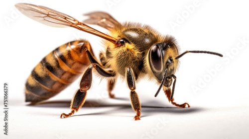 Close-up of a honey bee. isolated on white photo