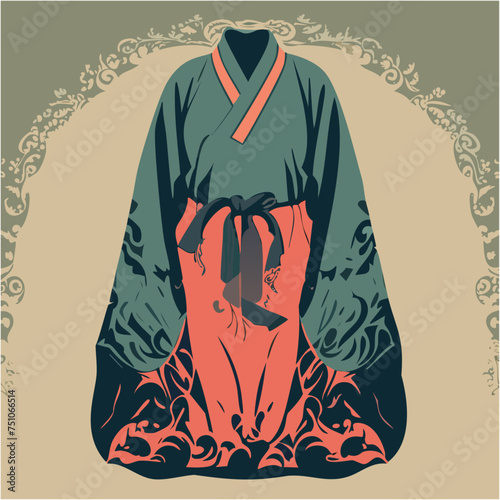 Graceful Hanbok Elegance, Vector of Korean Traditional Clothing, Stylish, Cultural, and Elegant Designs, Vector illustration of korean hanbok traditional clothing, traditional oriental clothing, korea