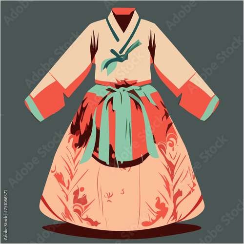 Graceful Hanbok Elegance, Vector of Korean Traditional Clothing, Stylish, Cultural, and Elegant Designs, Vector illustration of korean hanbok traditional clothing, traditional oriental clothing, korea