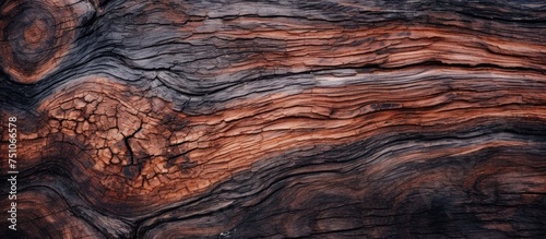This close-up view showcases the intricate details and textures of a tree trunk. The burnt wood texture is highlighted, revealing the natural patterns and characteristics of the tree.