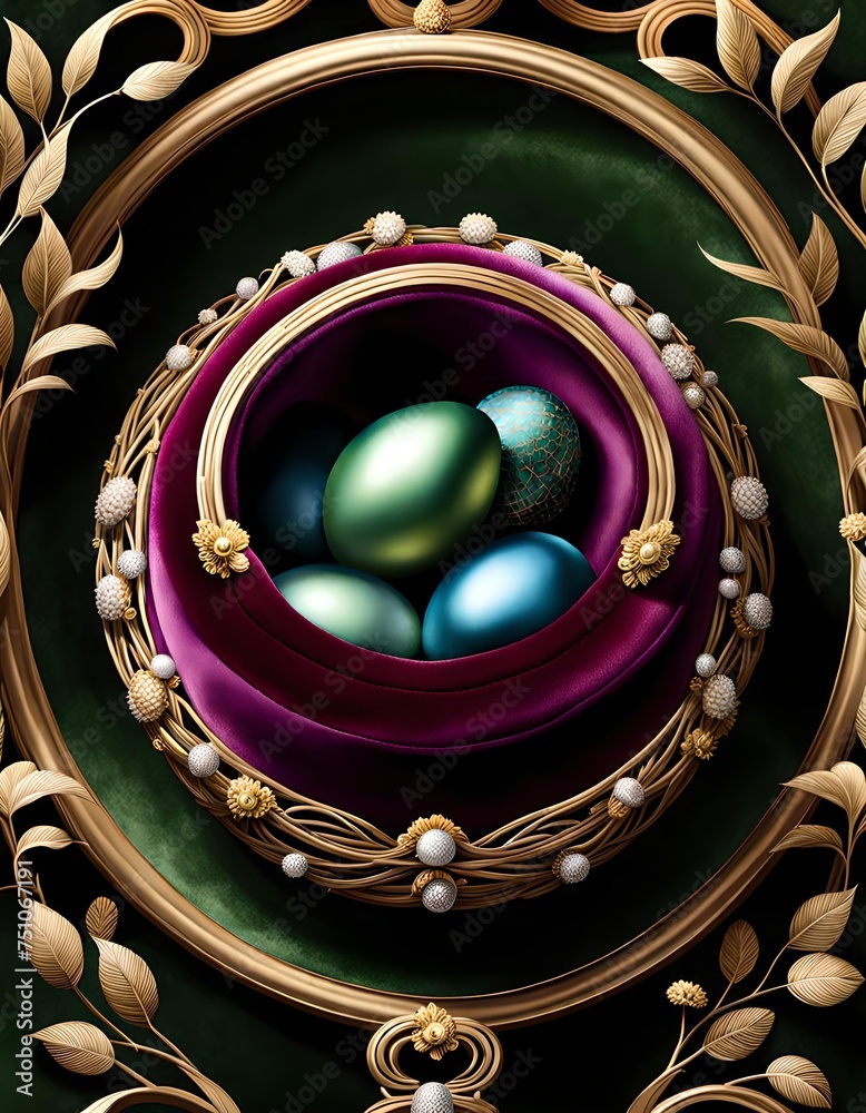 Elegance in the Nest, Fabergé Eggs Illustration, luxury-themed designs, Easter promotions, or any project that demands a touch of sophistication and elegance