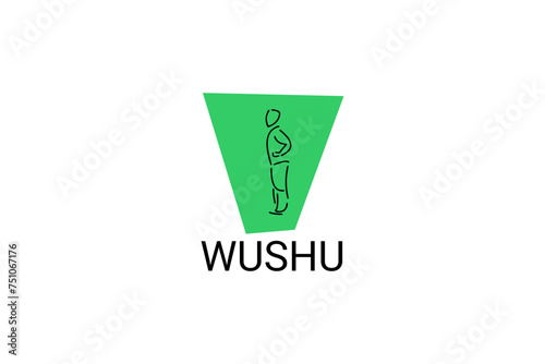 wushu sport vector line icon. sportman, fighting stance. sport pictogram illustration.