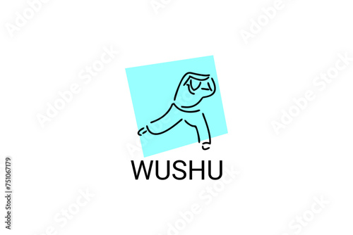 wushu sport vector line icon. sportman, fighting stance. sport pictogram illustration.