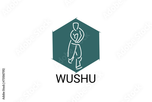 wushu sport vector line icon. sportman, fighting stance. sport pictogram illustration.