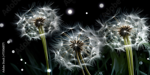 dandelion seed head  Macro dandelion blowing away dark black background freedom to wish  Dandelions blowing in the wind Generative AI